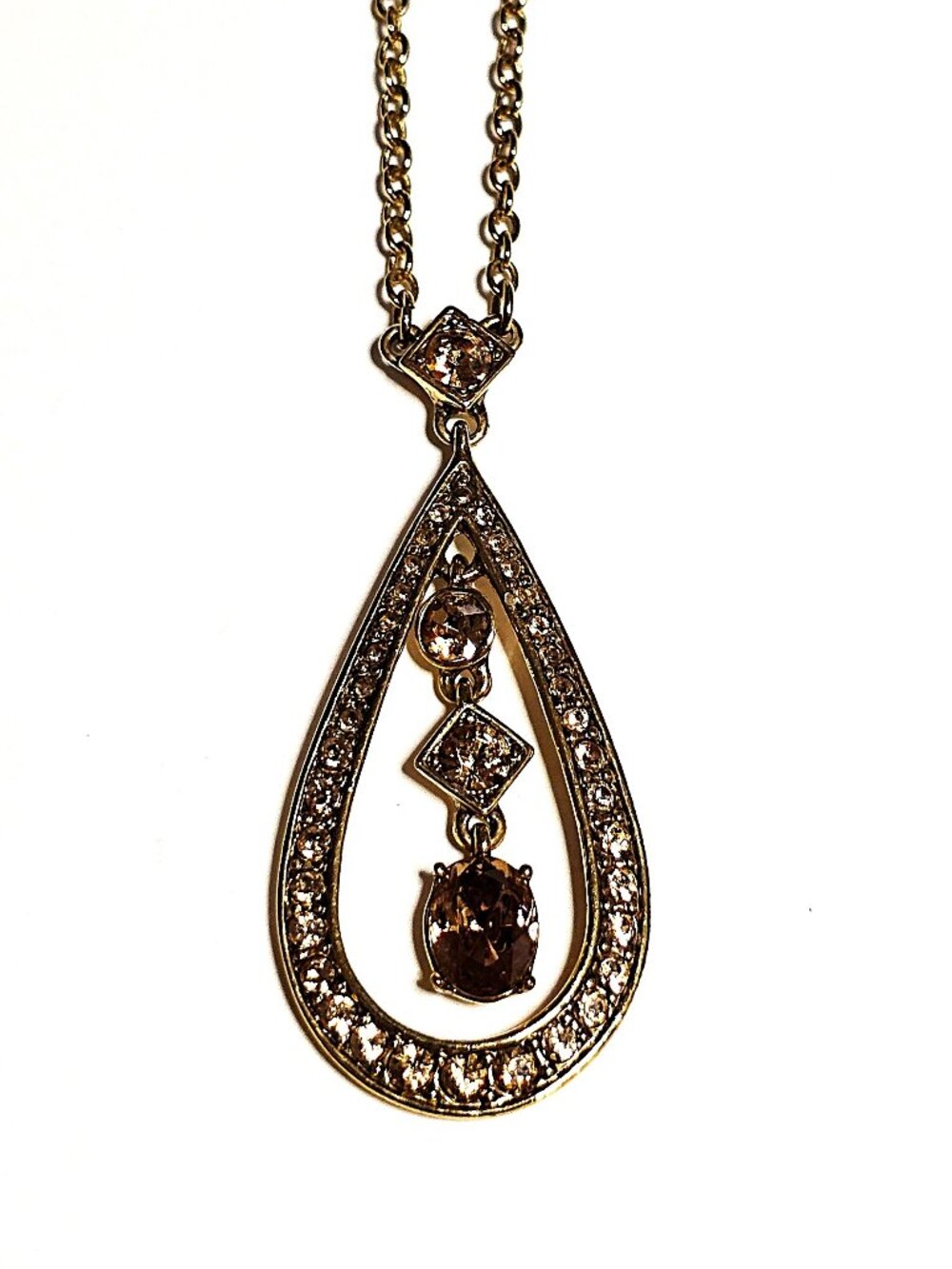Monet gold-tone rhinestone teardrop necklace